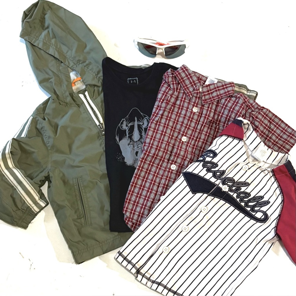 Kids 2T Set of 3+, Jacket, Graphic Tee, and Red Plaid Shirt & more - Picture 3 of 9